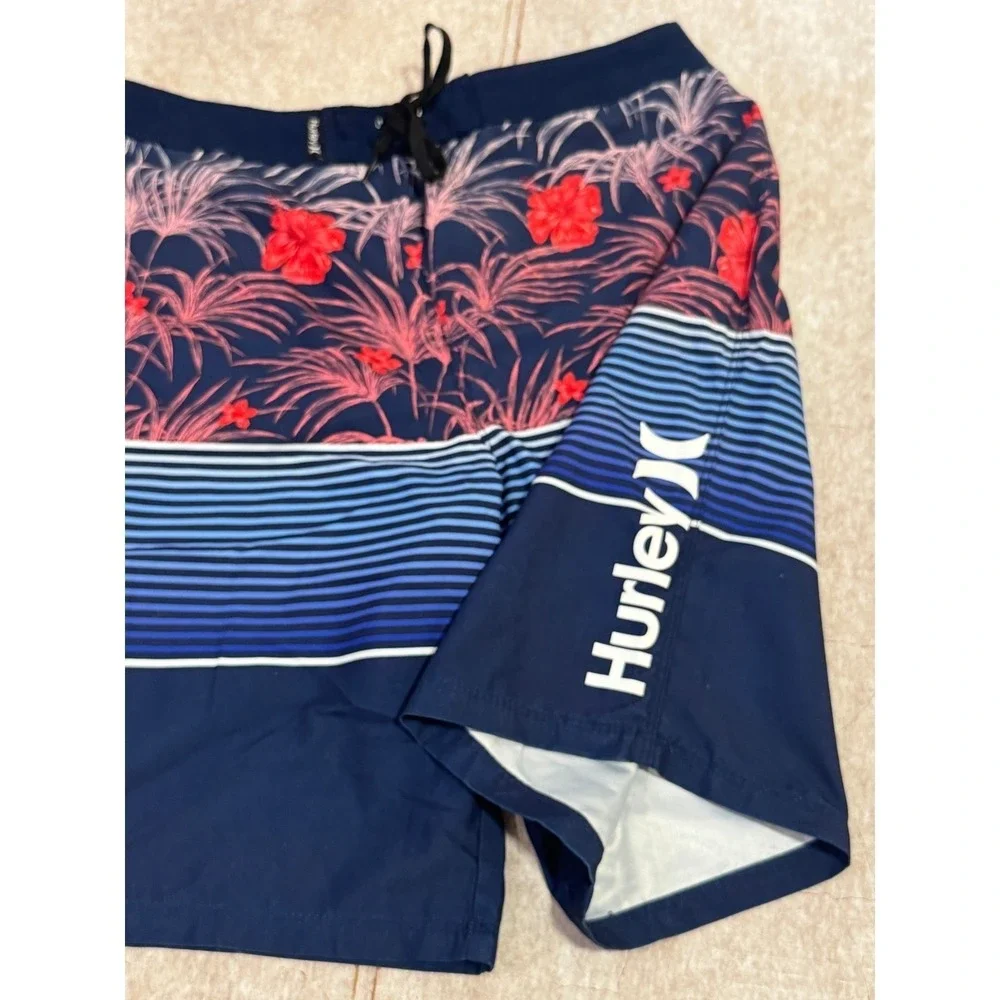 Hurley‎ Boys Floral Stripe Swim Trunks Surf Skater Coastal Size 18 Waist 29 NWT